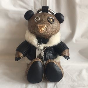 Coach Leather/Canvas Bear Keychain NWT